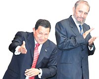 Ricen ziyaretine misilleme olarak Chavez (solda) de nceki gn Kbaya gitti. Castroyla gren Venezuela lideri, ordusunu Kba tarz yaplandryor.