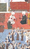 Serdar Lala Mustafa Paann 1582de kt Dou seferi srasnda Konyada Mevlana Trbesini ziyaretinde Mevlevilerin sema edii, Nusretname, (Topkap Saray Mzesi).