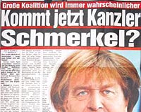 BLD MANET YAPTI.... Bild byk koalisyon iddiasn Babakanmz Schmerkel mi olacak balyla manetine tad. Schrder ve Merkelin fotorafn ve adn birletirdi.