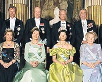 Danimarka Prensi Consort Henrik Hollanda Kraliesi Beatrix sve Kral Carl Gustaf ve ei Silvia Norve Kral Harald ve ei Sonja Lksenburg Aridk Henri ve ei Maria Terasa