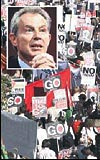 Manchester kentinde binlerce kii Savaa hayr pankartlaryla Blairi protesto etti..