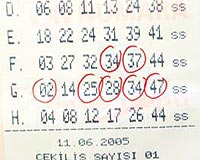 Blent Pekerin oynad kuponda 2, 25, 28, 34 ve 47 rakamlar bulutu. 37 ise st kolonda kalarak Blent Aabeyin nefret ettii say haline geldi.